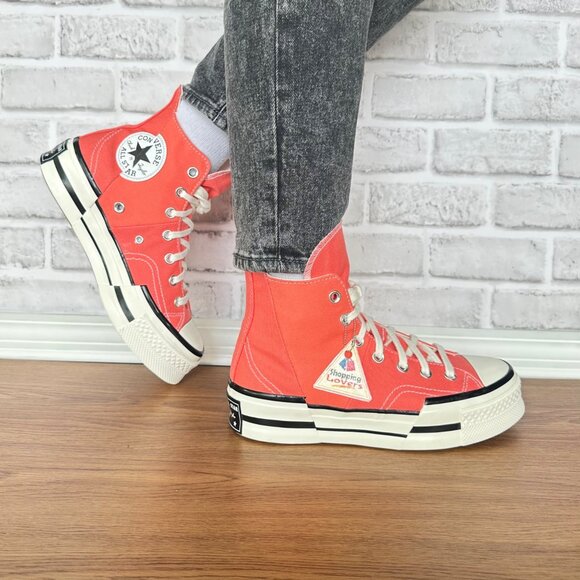 ❤️❤️CONVERSE Chuck 70 Plus High Sz 7 Women Platform Shoes Orange Sneaker A06432C